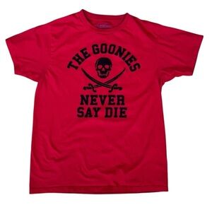 The Goonies Never Say Die Men’s Medium red short sleeve shirt cotton polyester